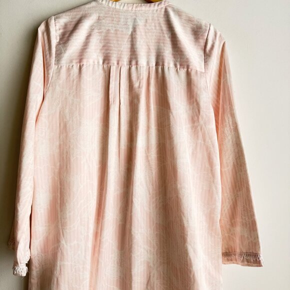 Oscar De la Renta Pink White Nightgown Long Sleeve M - Picture 9 of 11
